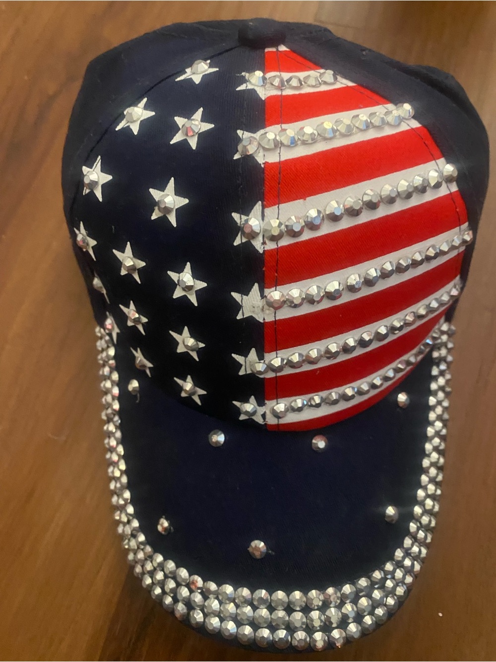 Embellished American Flag Baseball Cap - Navy, Red & White